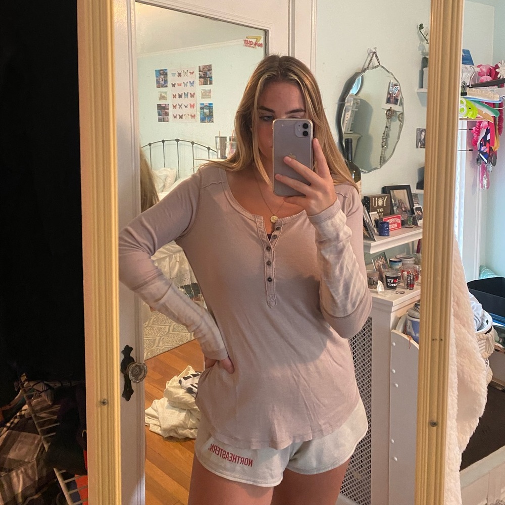 Free People light purple top with tye dye sleeves
